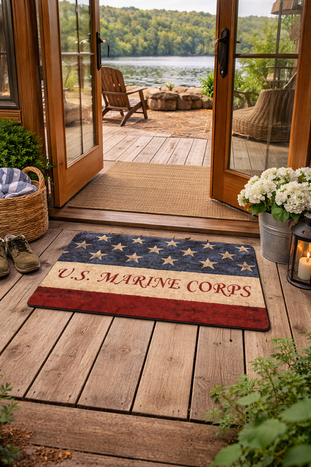 Personalized U.S. Marine Corps American Flag Doormat | Custom USMC Name, Rank & Unit Welcome Mat