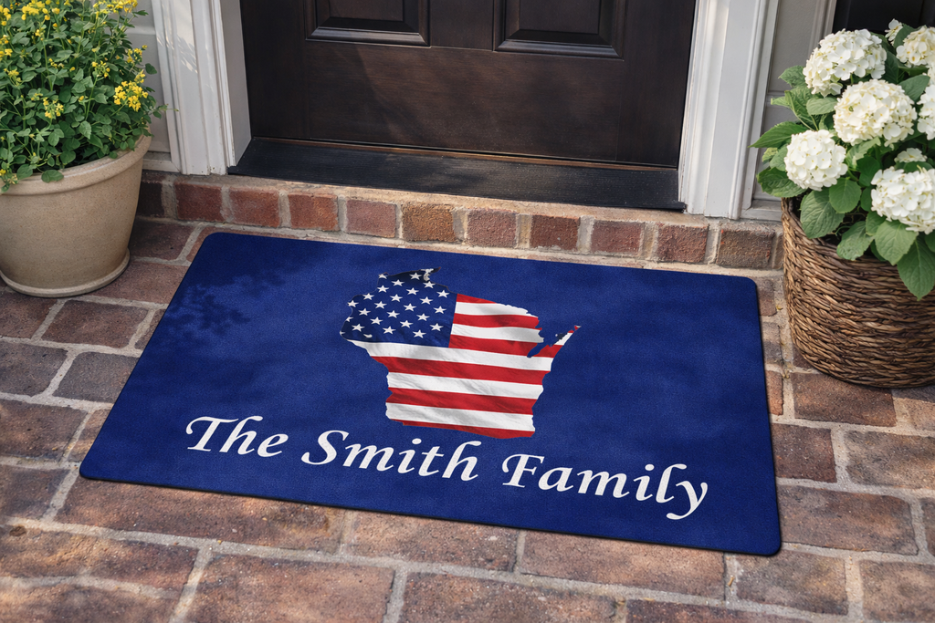 Your State | Welcome To Our Home! Personalized American Flag Doormat