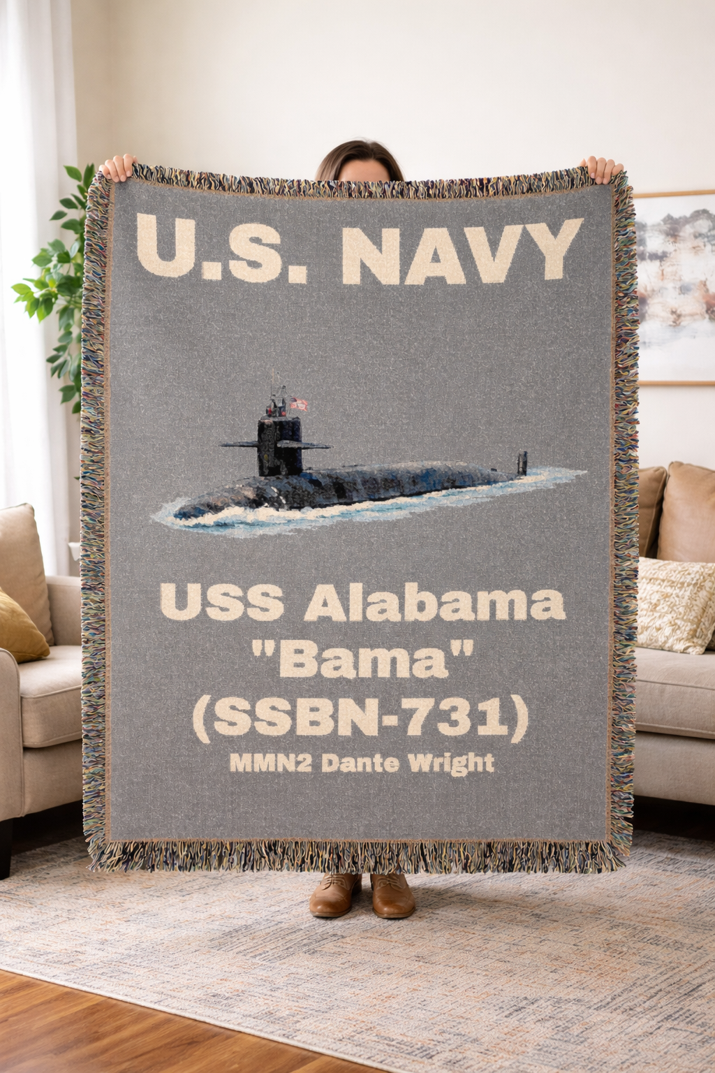 Personalized U.S. Navy Ship Woven Blanket – Custom USS Ship Blanket – Navy Veteran, Sailor & Military Gift