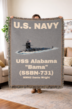 Personalized U.S. Navy Ship Woven Blanket – Custom USS Ship Blanket – Navy Veteran, Sailor & Military Gift