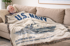 Personalized U.S. Navy Ship Woven Blanket – Custom USS Ship Blanket – Navy Veteran, Sailor & Military Gift