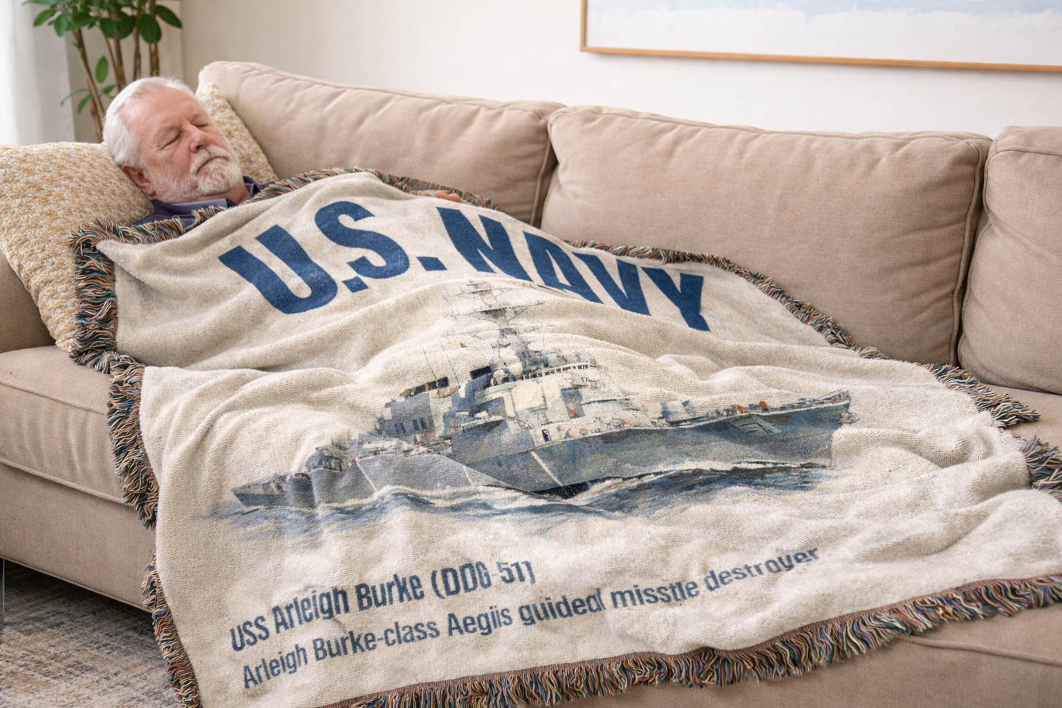 Personalized U.S. Navy Ship Woven Blanket – Custom USS Ship Blanket – Navy Veteran, Sailor & Military Gift