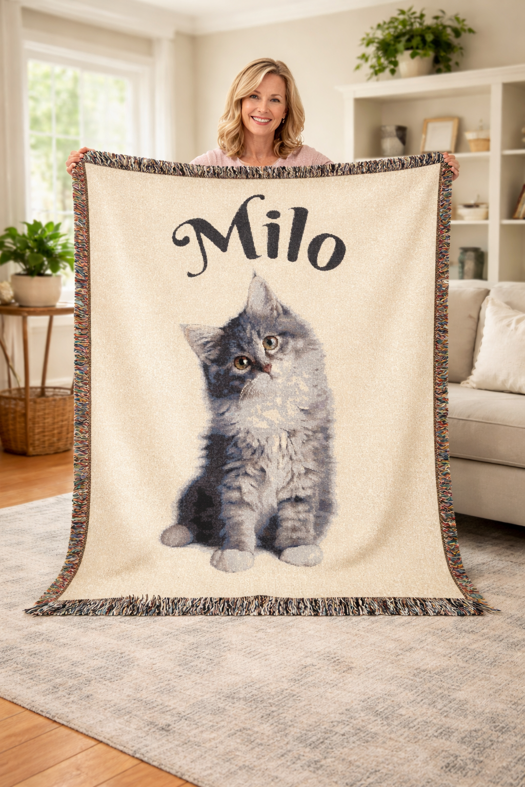 Besties Woven Blanket — Custom Pet Photo Woven Blanket – Personalized Dog & Cat Cotton Throw (3 Sizes)