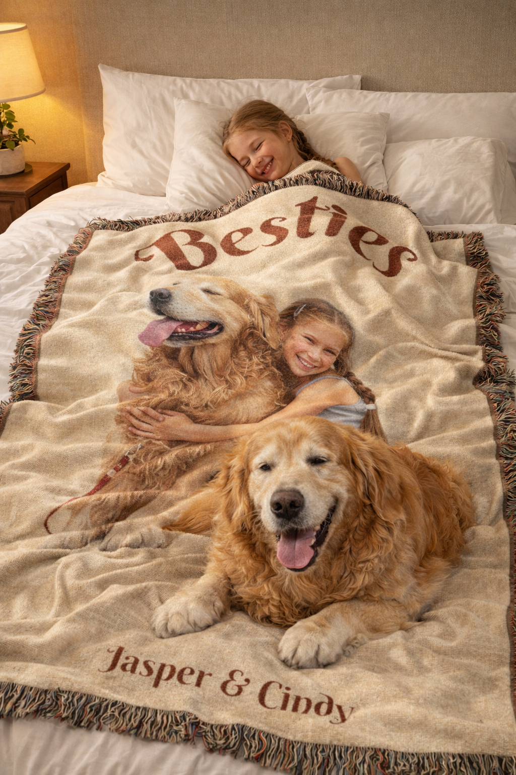 Besties Woven Blanket — Custom Pet Photo Woven Blanket – Personalized Dog & Cat Cotton Throw (3 Sizes)