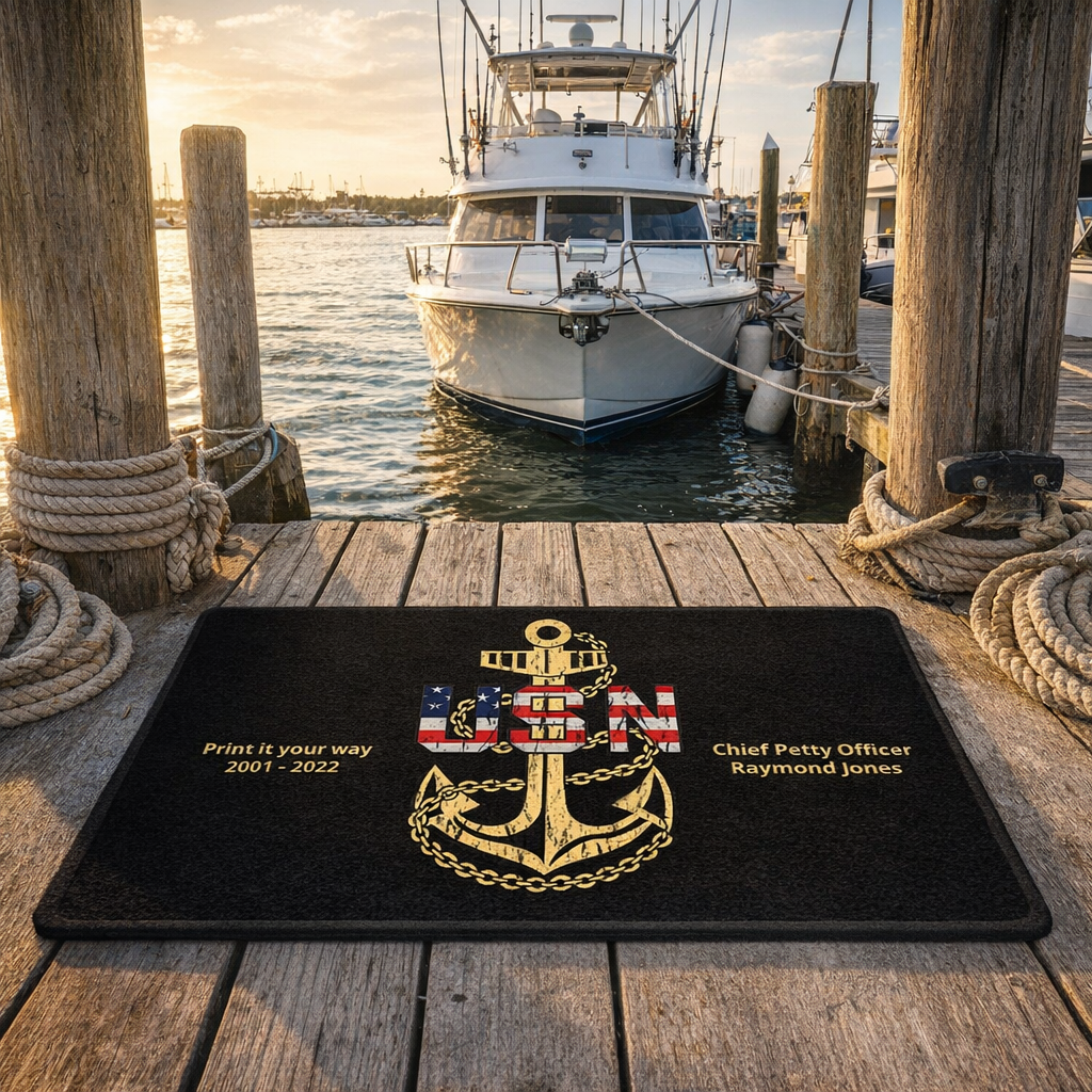 Personalized U.S. Navy Anchor Doormat | Custom USN Chief, Veteran & Navy Family Welcome Mat
