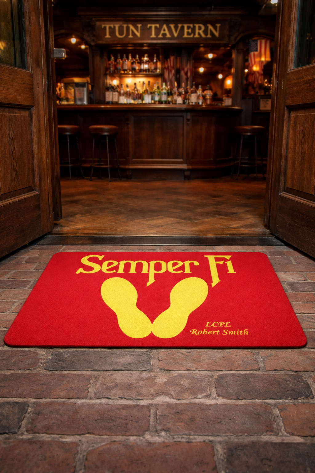 Personalized Marine Corps Yellow Footprints Doormat | Custom USMC Semper Fi Welcome Mat