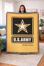 Personalized U.S. Army Woven Blanket – Custom Military Gift with Rank, Name, Unit – Veteran & Active Duty Gift (3 Sizes, 14 Colors)