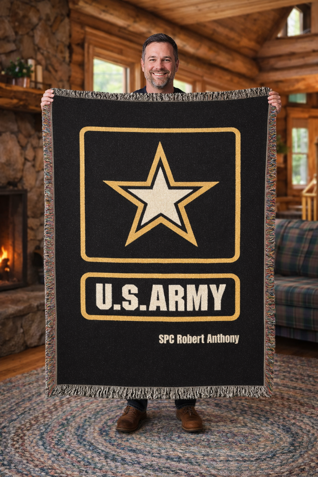 Personalized U.S. Army Woven Blanket – Custom Military Gift with Rank, Name, Unit – Veteran & Active Duty Gift (3 Sizes, 14 Colors)