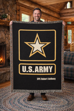 Personalized U.S. Army Woven Blanket – Custom Military Gift with Rank, Name, Unit – Veteran & Active Duty Gift (3 Sizes, 14 Colors)