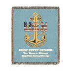 Custom U.S. Navy (USN) Anchor Woven Blanket – Personalized Navy Rank, Name & Ship Gift – Navy Veteran Blanket