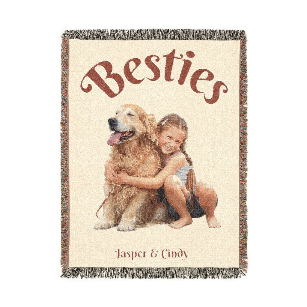 Besties Woven Blanket — Custom Pet Photo Woven Blanket – Personalized Dog & Cat Cotton Throw (3 Sizes)