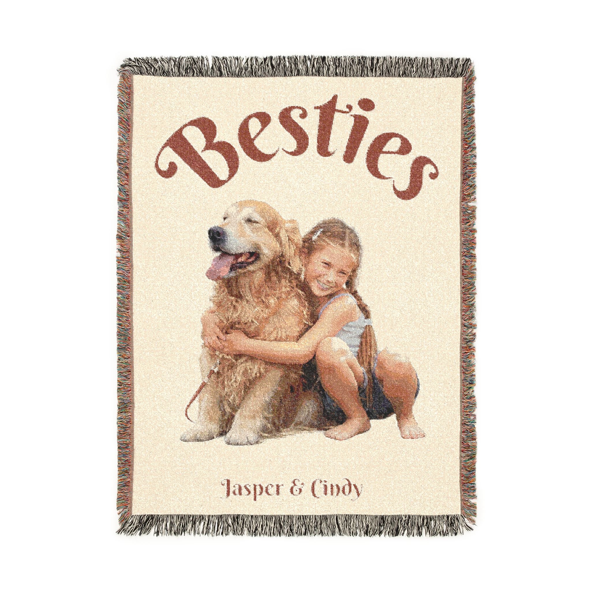 Besties Woven Blanket — Custom Pet Photo Woven Blanket – Personalized Dog & Cat Cotton Throw (3 Sizes)