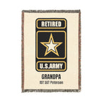 Personalized U.S. Army Retired Woven Blanket – Custom Veteran Gift – Army Grandpa, Dad, Mom Military Retirement Blanket