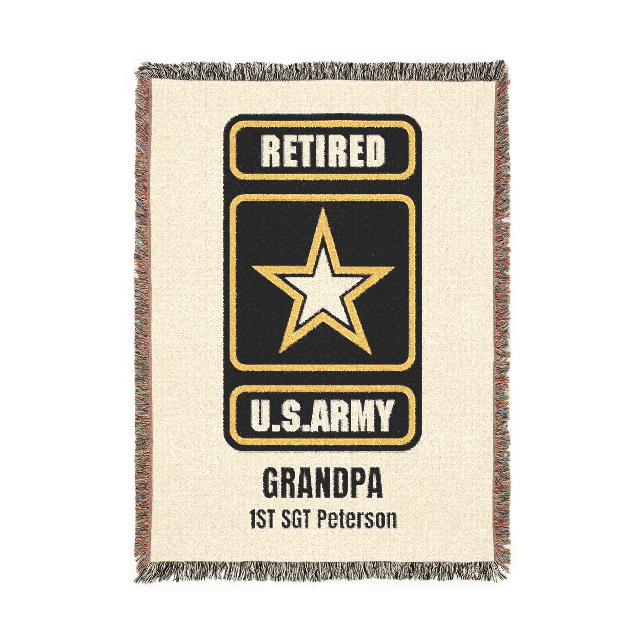 Personalized U.S. Army Retired Woven Blanket – Custom Veteran Gift – Army Grandpa, Dad, Mom Military Retirement Blanket