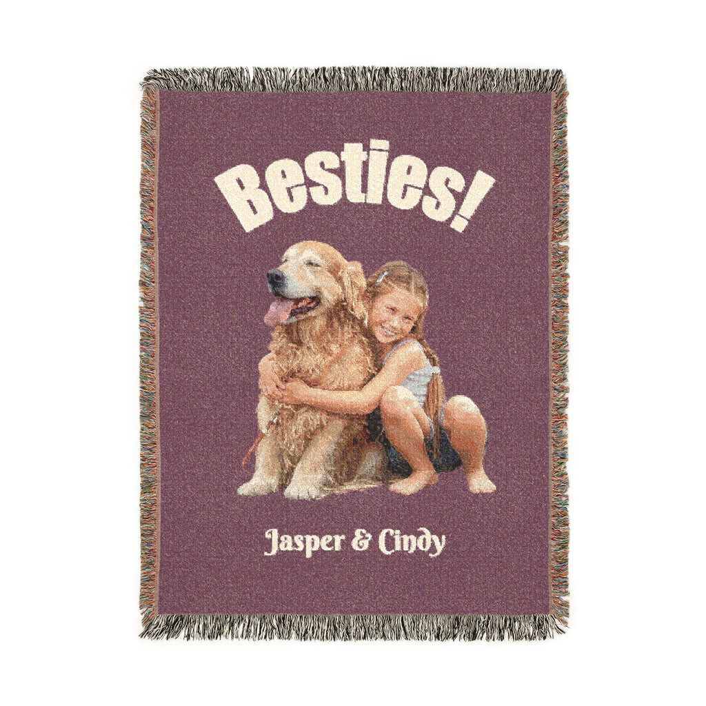 Besties Woven Blanket — Custom Pet Photo Woven Blanket – Personalized Dog & Cat Cotton Throw (3 Sizes)