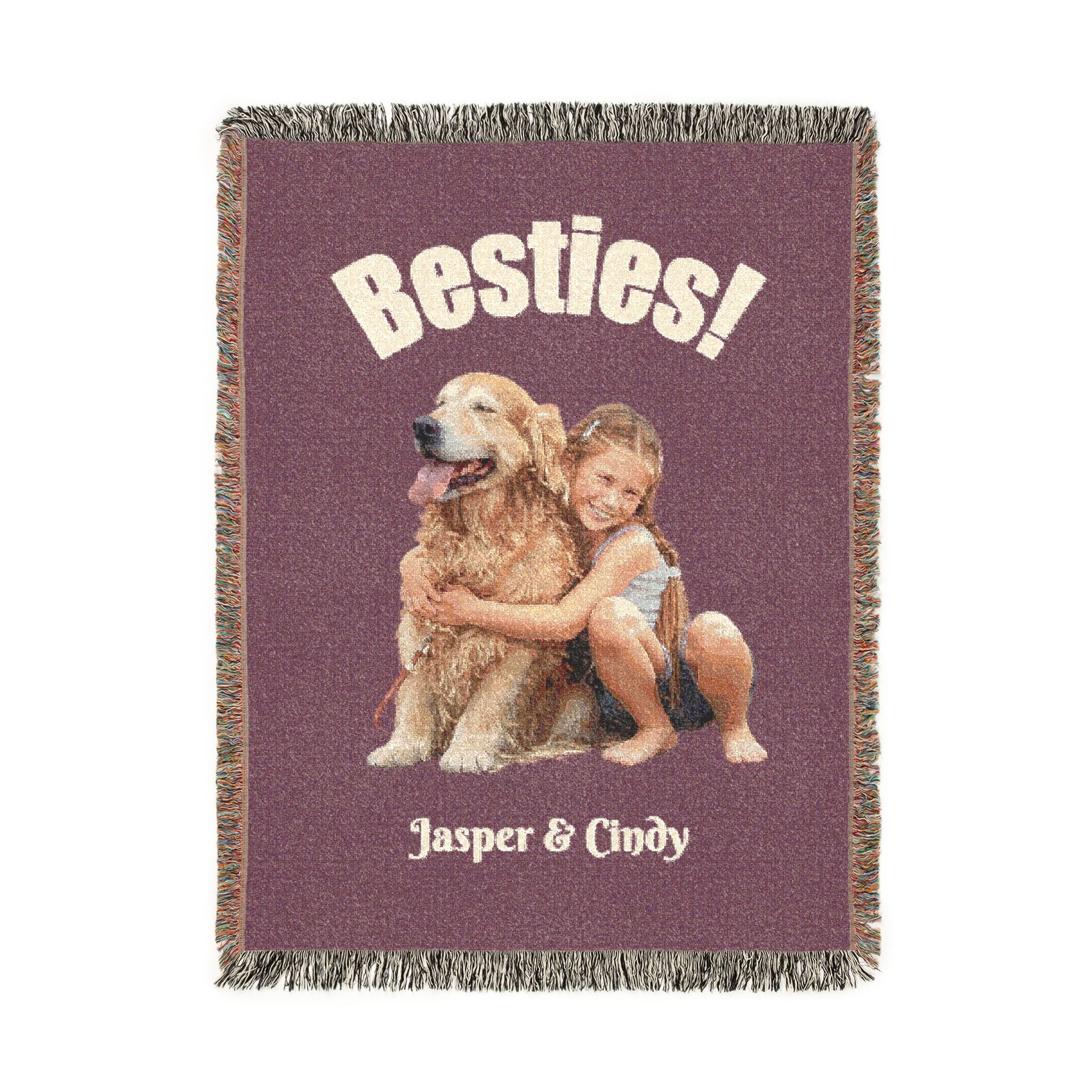 Besties Woven Blanket — Custom Pet Photo Woven Blanket – Personalized Dog & Cat Cotton Throw (3 Sizes)
