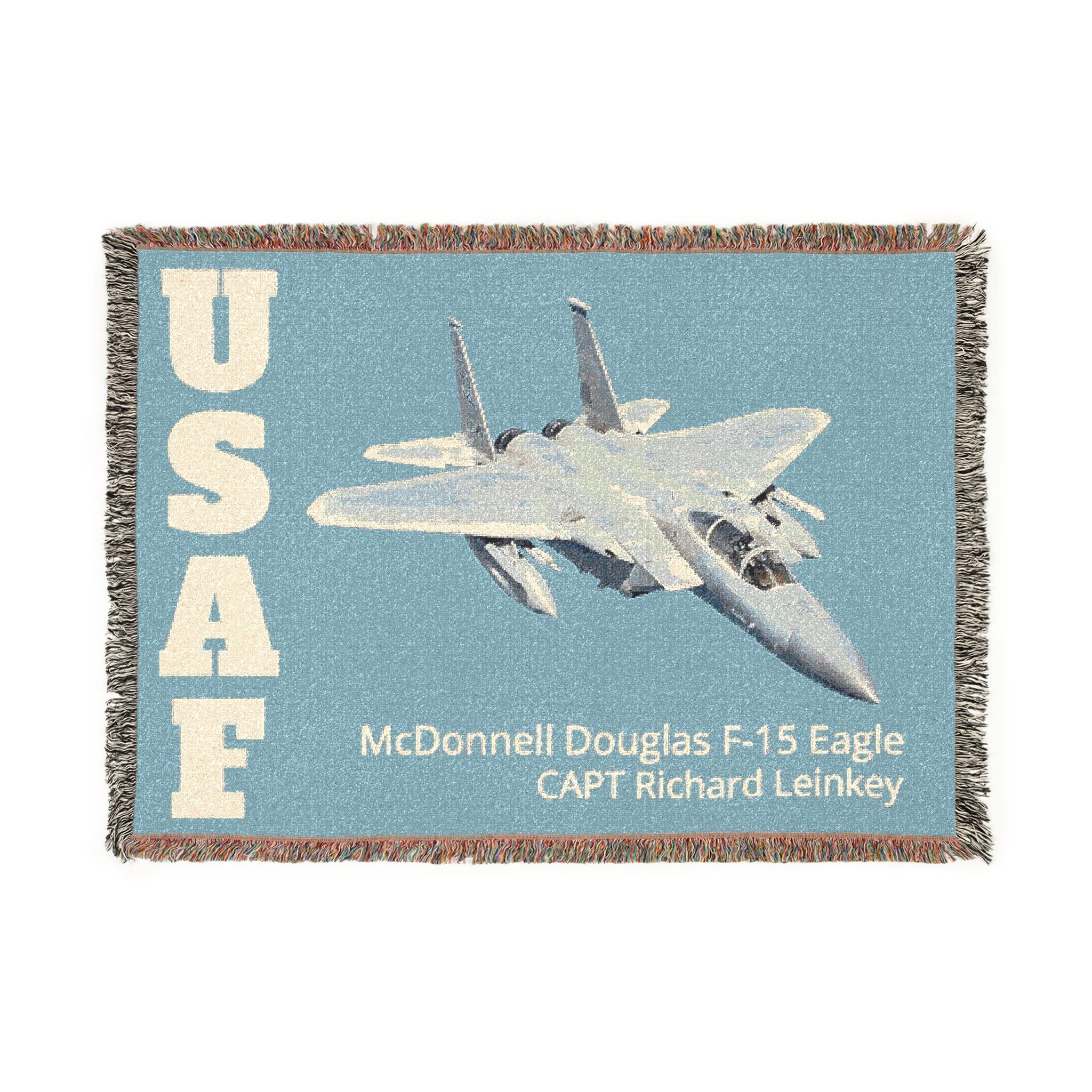 Custom U.S. Air Force Aircraft Woven Blanket – Personalized USAF Aviation Blanket – Military Gift for Airmen & Veterans