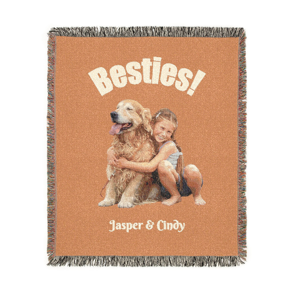 Besties Woven Blanket — Custom Pet Photo Woven Blanket – Personalized Dog & Cat Cotton Throw (3 Sizes)