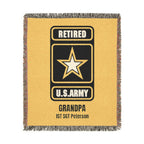 Personalized U.S. Army Retired Woven Blanket – Custom Veteran Gift – Army Grandpa, Dad, Mom Military Retirement Blanket