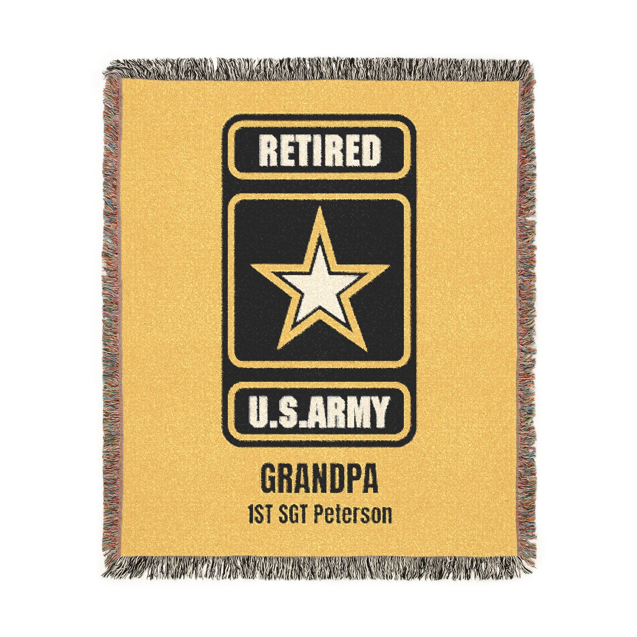 Personalized U.S. Army Retired Woven Blanket – Custom Veteran Gift – Army Grandpa, Dad, Mom Military Retirement Blanket