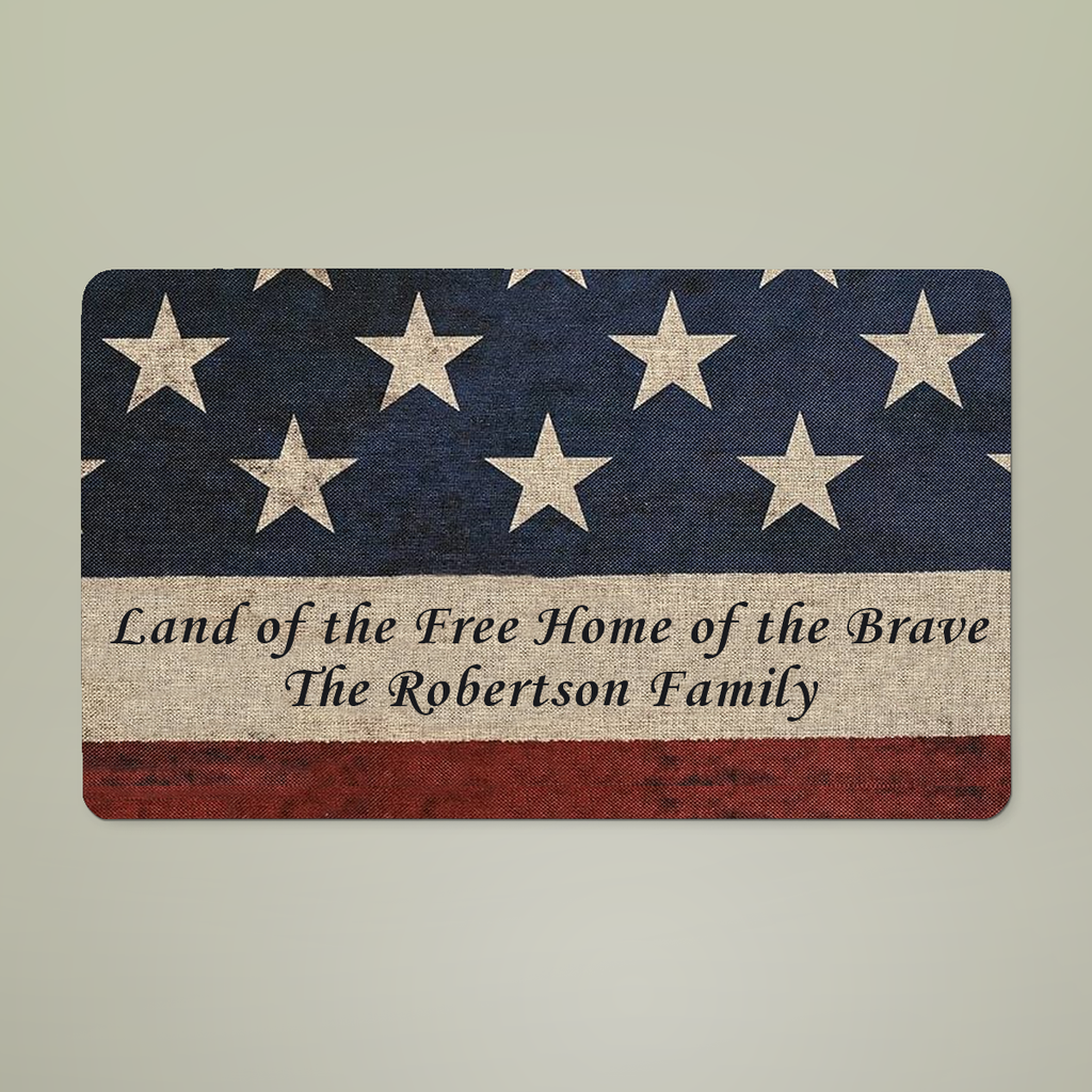 Personalized Land of the Free Doormat – American Flag Custom Military Family Welcome Mat