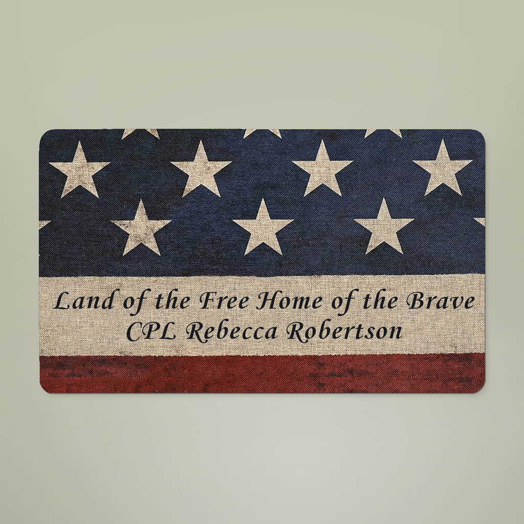 Personalized Land of the Free Doormat – American Flag Custom Military Family Welcome Mat