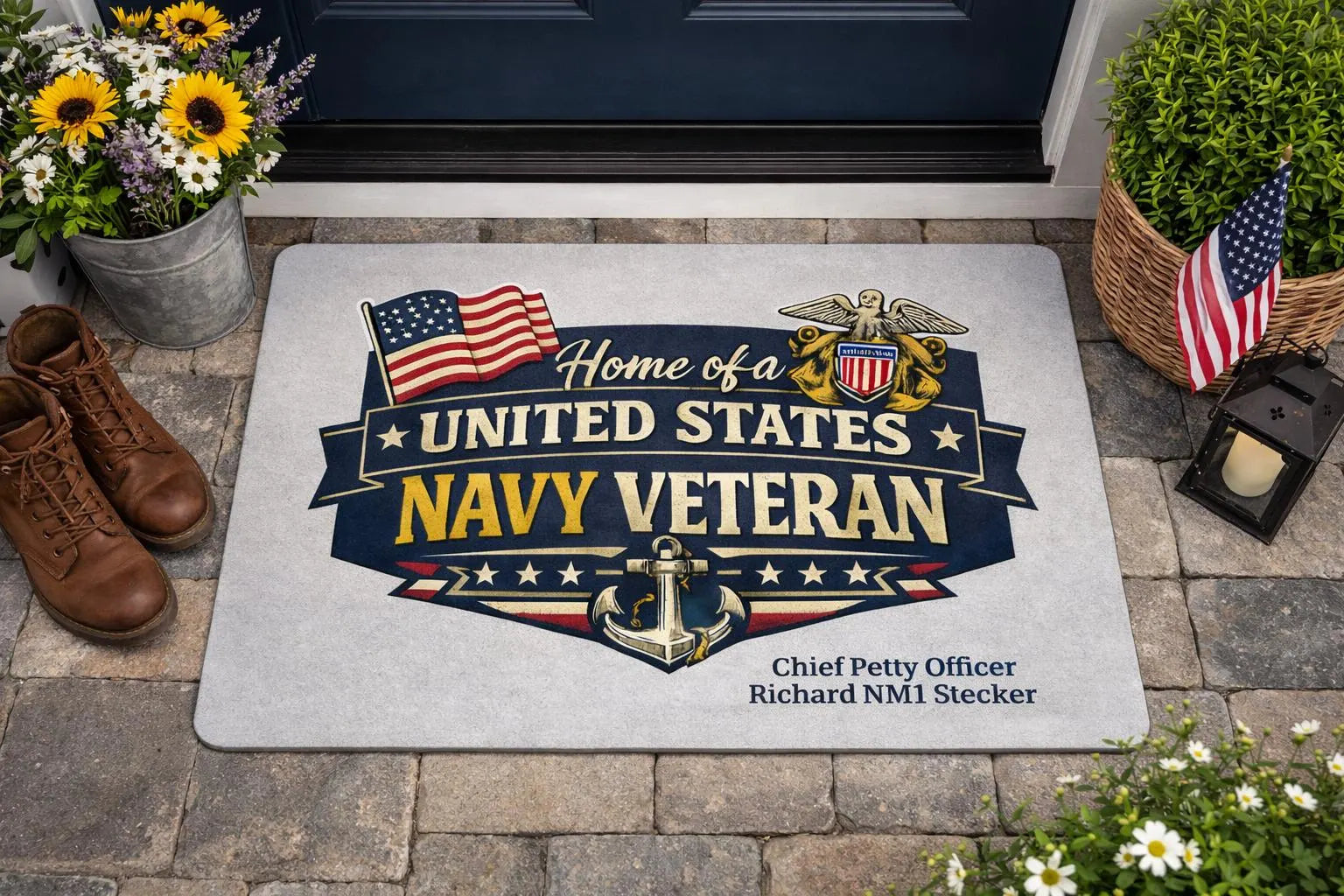 Personalized U.S. Navy Veteran Doormat | Custom Navy Veteran & Navy Family Welcome Mat