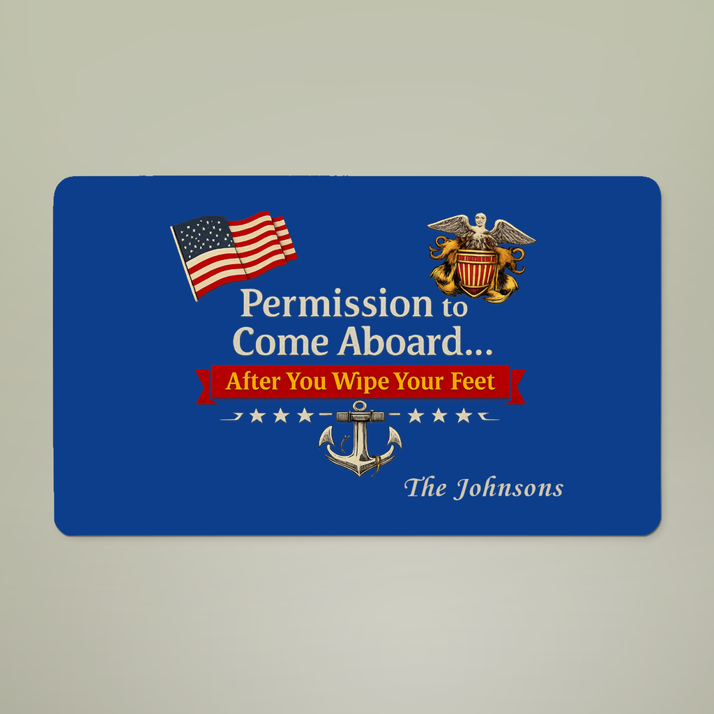 Personalized U.S. Navy Permission to Come Aboard Doormat | Custom Navy Family Welcome Mat
