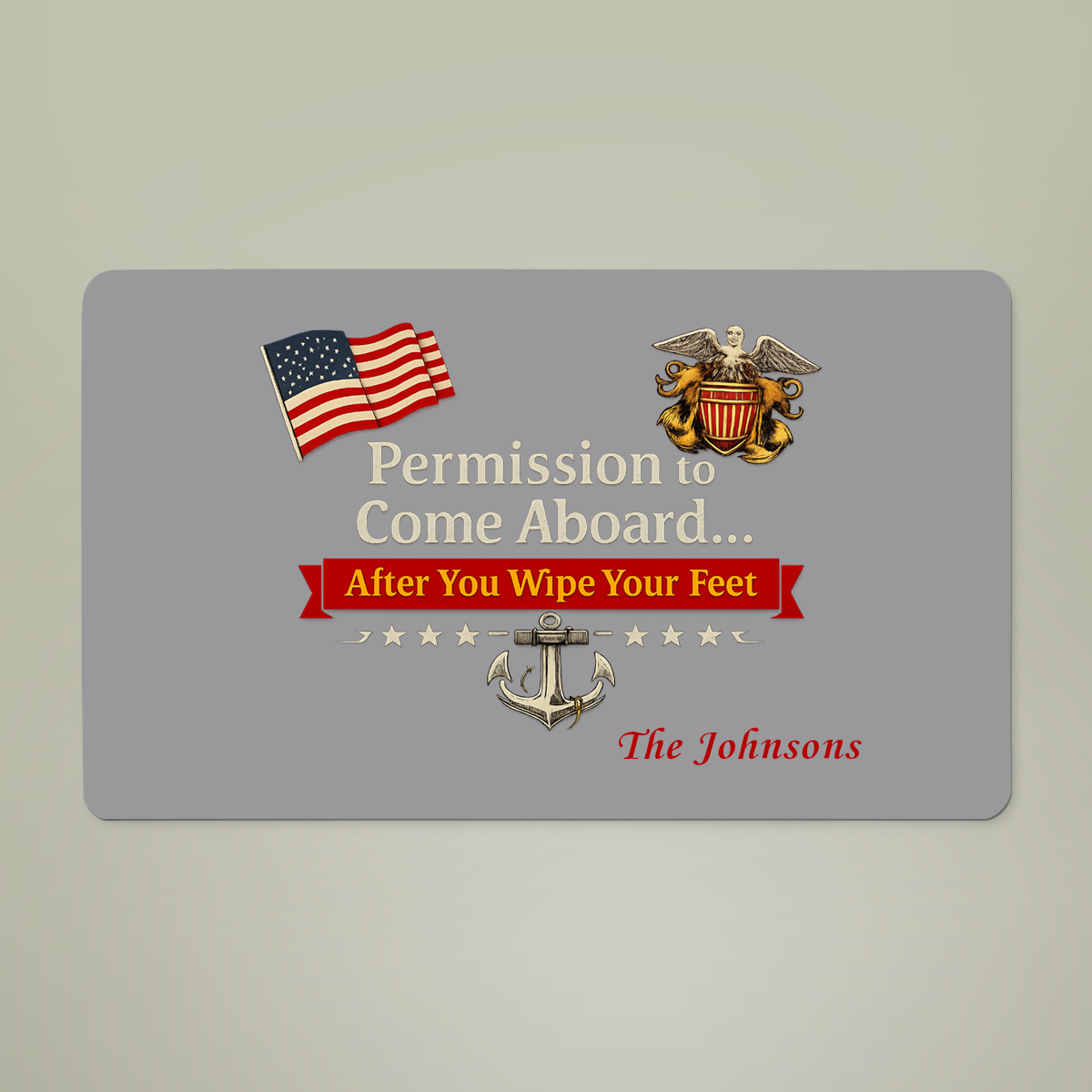 Personalized U.S. Navy Permission to Come Aboard Doormat | Custom Navy Family Welcome Mat