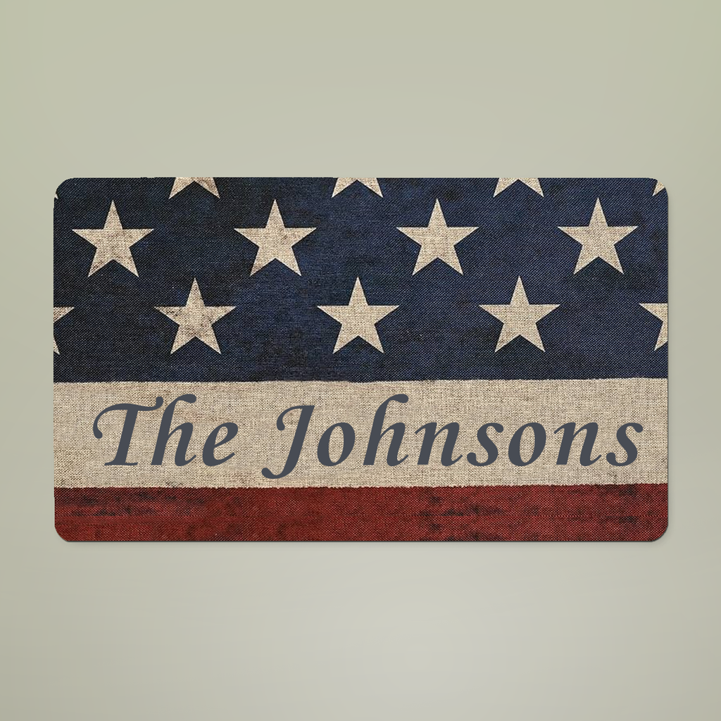 Personalized Land of the Free Doormat – American Flag Custom Military Family Welcome Mat
